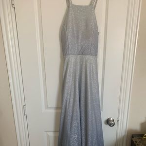 Silver to grey long sparkle dress with pockets